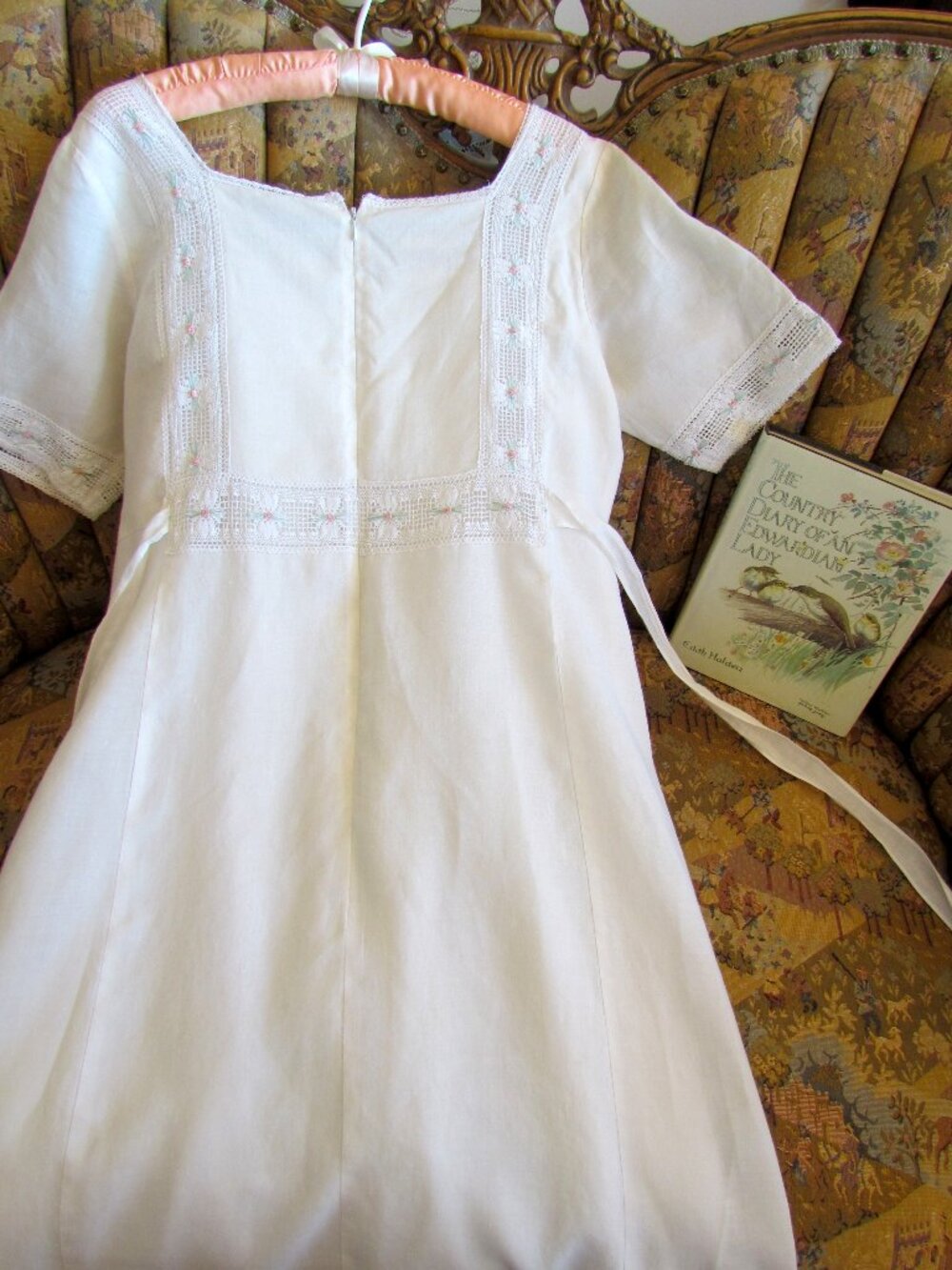 EDWARDIAN-STYLE WHITE DRESS, 8, ROMANTIC SUSAN BRISTOL VINTAGE; LINED RAMIE, EUC - Picture 11 of 12
